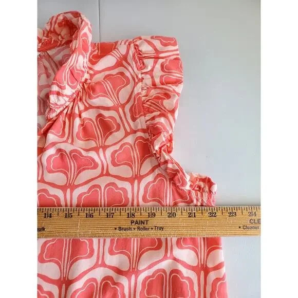 Crown Ivy Women Ruffle Pink Print Sleeveless shirt top L Coastal Casual Preppy - Picture 7 of 9